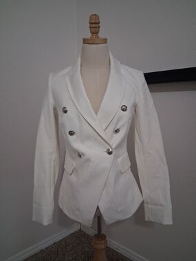 White House Black Market Ivory Double-Breasted Blazer with Decorative Buttons